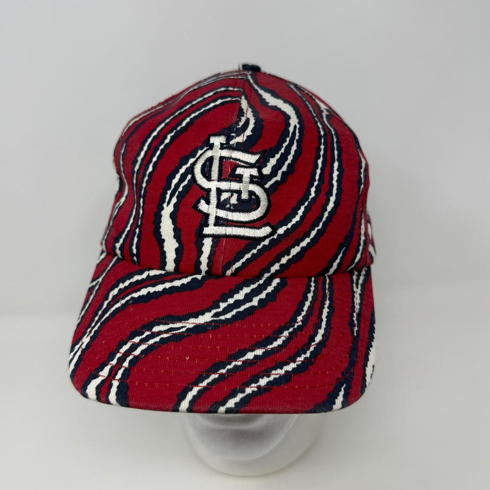 Vintage St Louis Cardinals Twins Snapback Hat MLB Zebra Stripe Red Made in USA